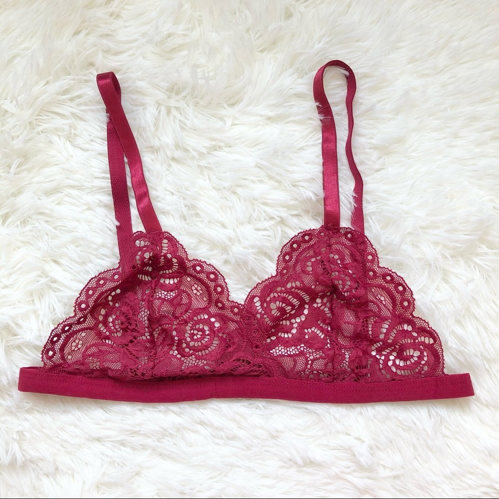New Wine Red Floral Lace Bralette Bra